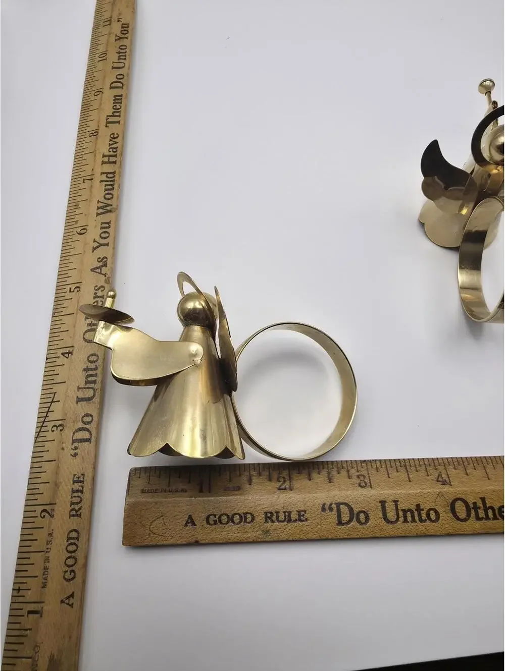 Vintage Christmas Brass Gold Tone Pair Angel Napkin Rings THC Hong Kong 2 Pc Set